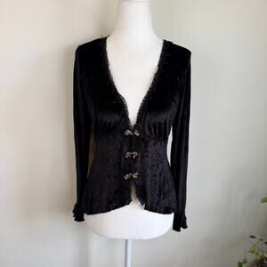 Claire Pettibone Small Velvet Rosette Whimsy Goth Fairy Ruffle Sleeve Top